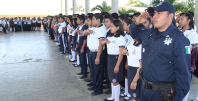 Participa Banda de Guerra y Escolta de la SSPC, en acto cívico en escuela Técnica.