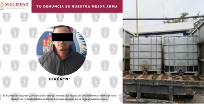 Policías de Huimanguillo aseguraron a un masculino que transportaba 4 mil litros de hidrocarburo de procedencia ilícita.