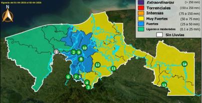 Semáforo Hidrometereológico y Niveles de Ríos - 01/04/2026