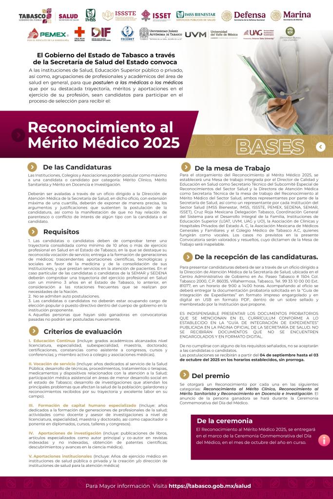 Convocatoria para el otorgamiento del Reconocimiento al Mérito Médico 2025
